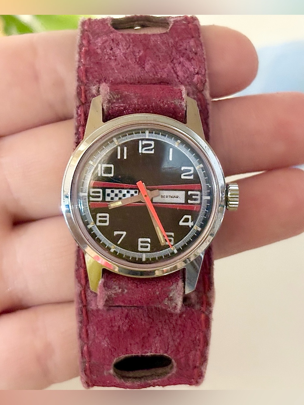 Rare Bertmar Mechanical Motorsport Racing Watch WORKS! Vintage 1970s Manual Dial